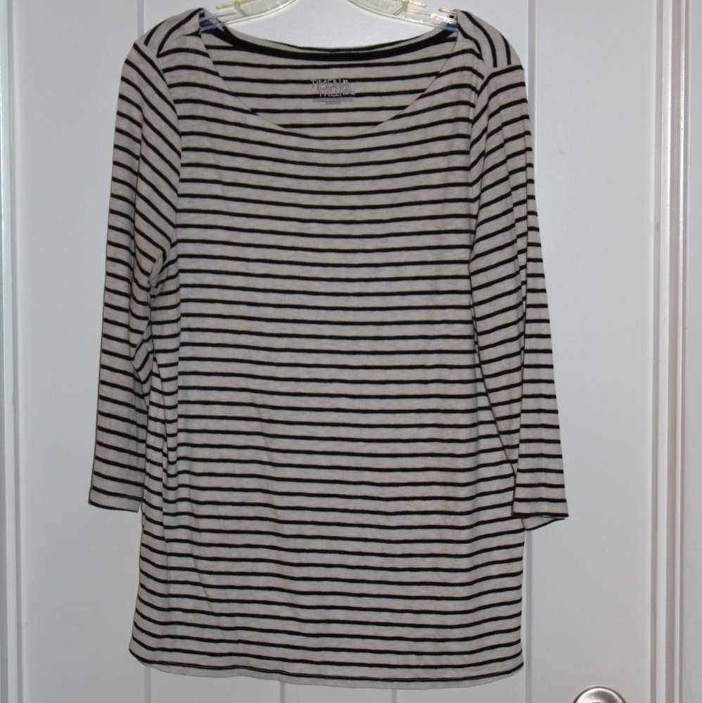 Time and Tru White with Black Stripes wide neck shirt